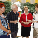 Kitaleiterin Martina Valjevcic, Sprachkita-Fachberater Hartmut Kupfer, Bezirksbürgermeisterin Dr. Franziska Giffey und Familienministerin Dr. Katarina Barley (v. l. n. r.)