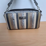 Trousse de toilette en simili cuir gris beige argent