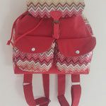 Sac à dos en tissu jacquard ronds rouges et coton rouge uni