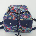 Sac à dos en tissu motif grues japonaises et coton uni bleu