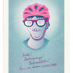 Risographie "Brille! Zahnspange! Fahrradhelm! Eines von dreien muss weg!"