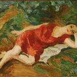 "Femme en rouge" -huile