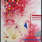Composition géométrique abstraite aux formes colorées inspiration Kandinsky, Miró