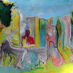"green horse in the garden" Oil on canvas, 200x280