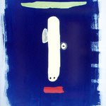 Photogramme, cyanotype aquarellé,  épreuve unique, 1998. H76 x L57 cm © Annick Maroussy  -  Papier   BFK Rives.