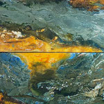 Oben: Strom | 50 x 150 cm | Mischtechnik auf Leinwand | 2010 | unten: Landschaft | 50 x 150 cm | Mischtechnik auf Leinwand | 2010 