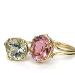Feine Ringe in Gold mit rosa Turmalin + Prasiolith