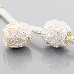 "Blumen und Herzen", Perle veredelt mit 925 Sterling Silber, versilbert, 10 x 11 mm, Loch 4,5 mm