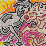 "Cavalli" - anno 1997 - cera su carta - cm. 24x32