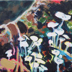 Pilze 1, Acryl auf Leinwand, 18cmx24cm, 2021 / 180€.