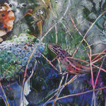 Teichmolch frisst an Gelege, Acryl auf Leinwand, 75cmx100cm, 2020 / 1.400€.