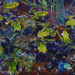 nachts am Tümpel (Wasserfrösche), Acryl auf Leinwand, 75cmx100cm, 2019 / 1.400€. 