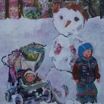 Schneemann, Acryl auf Leinwand, 100cmx75cm, 2018 / 1.200€.