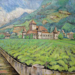 ぶどう畑 Vigne  Trento   Italie   45.5×53cm カンバスに油彩  l'huile sur toile   1999