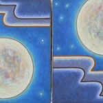 ブルームーン Blue moon  35×27cm×2 カンバスに油彩 l'huile sur toile 