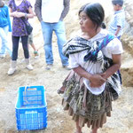 eugenia next to the box lucas stays in while she sells vegetables all day