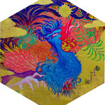 《太陽信仰》2014年　三彩紙・岩絵具・水干絵具・金箔・泥・膠　φ91×8(cm) / "Sun Worship" 2014,  pigments and gold leaf on paper mounted on board a panel, φ91×8(cm)