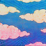 《楽園(そら)》 2014年　岩絵具・水干絵具・泥・三彩紙・樹脂膠　45.5×53.0cm / "Paradise(sky)"　2014,pigments on paper mounted on a board panel,45.5×53.0cm