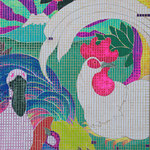 《楽園》 2011年　岩絵具・水干絵具・泥・三彩紙・樹脂膠　41.0×31.8cm 平野美術館蔵/ "Paradise"　2011,pigments on paper mounted on a board panel,41.0×31.8cm. Hirano Museum, Hamamatsu