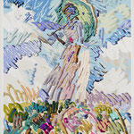 Overlap of paint (Woman with a Parasol)                 1620mm×1303mm×60mm            Canvas,gesso,acrylic.
