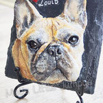 3D Bild Französiche Bulldogge Polymer Clay Schieferplatte, Hund modelliert, Französiche Bulldogge modelliert, 