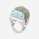 Serial number 4  Aluminum, titanium, steel, brass, green pebble     size 19     Ø 18,6 mm
