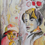 068 Schöner Knabe, Acryl und Tusche auf Leinwand, ,Gisela Stein, 70 x 50 cm
