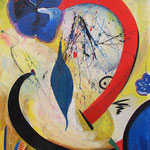 Komposition mit rotem Bogen, Acryl auf Hartfaser, Herta Reitz, 67 x 95 cm
