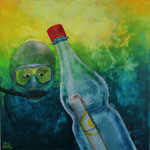 "Hessentags Flaschenpost" Acryl auf Leinwand, 70x70 cm, 470 €, Christine Neumann