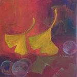 073 Gingkoblätter I, Acryl auf Leinwand, Brigitte Reich, 40 x 40 cm
