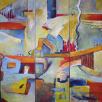 153 Ohne Titel, Acryl auf Leinwand, Herta Reitz, 3-teilig je 140 x 40 cm