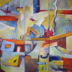 153 Ohne Titel, Acryl auf Leinwand, Herta Reitz, 3-teilig je 140 x 40 cm