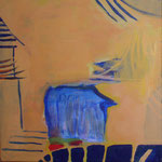 256 Blaues Haus, Acryl auf Leinwand, Brigitte Reich, 50 x 50 cm