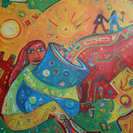 314 Frau  mit Krug, Acryl auf Leinwand, Nicole Wächtler, 160 x 100 cm
