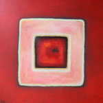 078 Karree in Rot, Öl und Acryl auf Leinwand, Herta Reitz, 110 x 110 cm