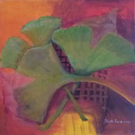 073 Gingkoblätter III, Acryl auf Leinwand, Brigitte Reich, 40 x 40 cm