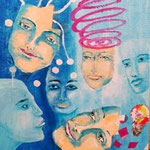 371 Drei Denker, Acryl auf Leinwand, Gisela Stein, 100 x 70 cm