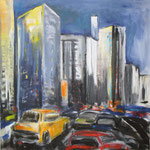 118 Abend auf den Straßen, Acryl auf Leinwand, Heide Göbel, 70 x 70 cm