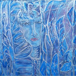 297 Woman behind the curtain, Acryl auf Leinwand, Gudrun Voigt, 100 x 100 cm