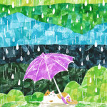 「雨と傘とネコ」A5/水彩ほか