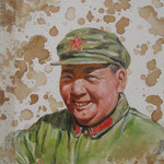 Genia Chef, Portrait of Mao Tse Tung, 24 x 21 cm, oil and tea spots on canvas