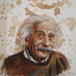 Genia Chef, Portrait of Albert Einstein, 24 x 21 cm, oil and tea spots on canvas