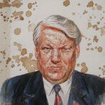 Genia Chef, Portrait of Boris Yeltsin, 24 x 21 cm, oil and tea spots on canvas