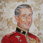 Genia Chef, Portrait of Prince Charles, 24 x 21 cm, oil and tea spots on canvas