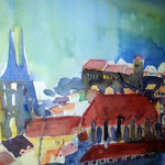 Nürnberg, Burg und Sebalduskirche, Aquarell entstanden im Malkurs mit Andreas Mattern, 2012