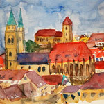 Nürnberg, Blick über die Altstadt, Aquarell (2020)