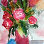 Rosen in roter Vase, Aquarell (2016)