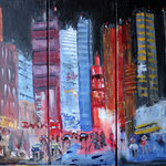 Stadtsilhouette II bei Nacht, Acryl, Triptychon (2022)