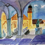 München, Blick aus der Feldherrnhalle, Aquarell nach einem Motiv von A. Walz (Mit Genehmigung der Ehefrau) (2024)