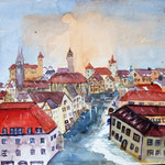 Nürnberg, Blick auf die Altstadt nach einem Bild von Joh. Pickl,Aquarell (2018)